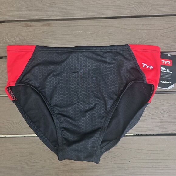 TYR Durafast Elite Men's Hexa Red/black Splice Racer Brief SZ 38 New - Picture 1 of 3